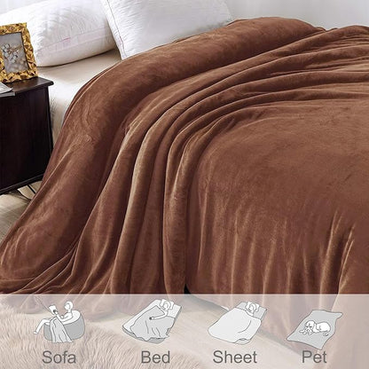 Exclusivo Mezcla Twin Size Flannel Fleece Velvet Plush Bed Blanket as Bedspread, Coverlet, Bed Cover (90x66 IN, Brown) Soft, Lightweight, Warm and Cozy