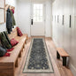 Black 2x7 Long Runner Rugs for Entryway, Throw Runners for Kitchen Hallway, Boho Vintage Floral Decor & Non-Slip Low-Pile Washable Stain Resistant Ashen Charcoal Rug