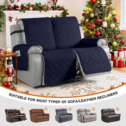 VANSOFY Waterproof Recliner Couch Covers, Sofa Covers 1-Piece Washable Reclining Sofa Cover Non-Slip Furniture Protector with Elastic Straps Pocket for Dogs, Pets(Dark Blue,2 Seater)