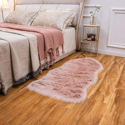EasyJoy Ultra Soft Fluffy Shaggy Area Rug Faux Fur Rug Chair Cover Seat Pad Fuzzy Area Rug for Bedroom Floor Sofa Living Room (2 x 4 ft Sheepskin, Pink)
