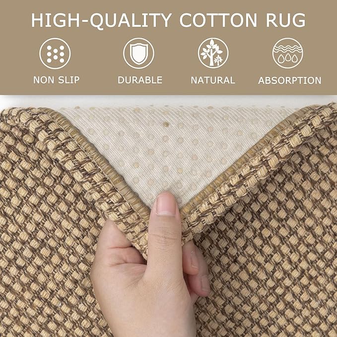 KOZYFLY Extra Long Runners for Hallways 2.6x18 ft Washable Kitchen Runner Non Slip Rubber Backed Hallway Rug Cotton Entryway Runner Rug Floor Carpet for Indoor Hall, Kitchen, Stair, Tan/Orange/Brown