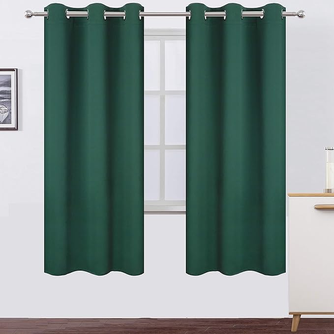 LEMOMO Dark Green Thermal Blackout Curtains/42 x 72 Inch/Set of 2 Panels Room Darkening Curtains for Bedroom