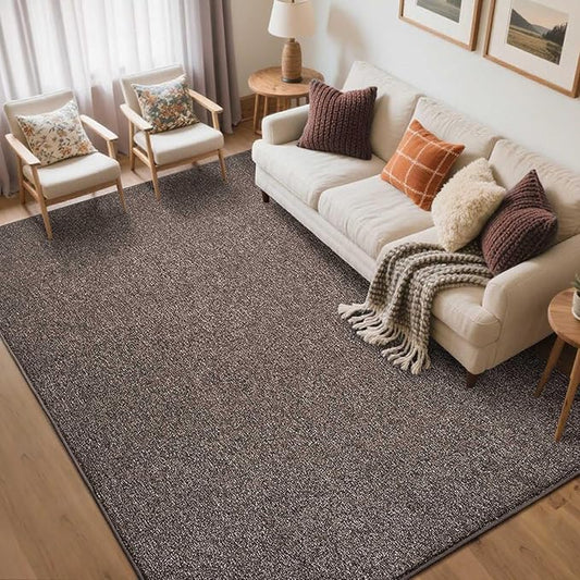 FinRèc Low Pile 5x7 Washable Area Rugs for Bedroom Living Room, Thin Rug Solid Color, Non-Slip Carpet Indoor for Home Decor (Brown)