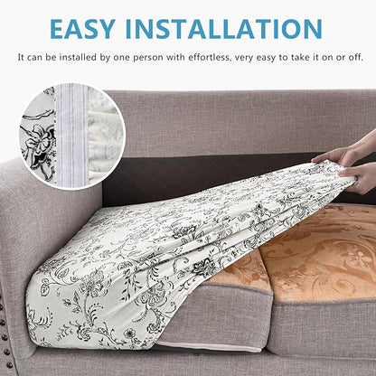 Leather Look Couch Cushion Covers Sofa Seat Slipcovers Sets Couches Furniture Protector for Sectional Armchair Loveseat Pets Kids Stretch Spandex Fabric (3 Cushion Sofa, Beige 02Flower)