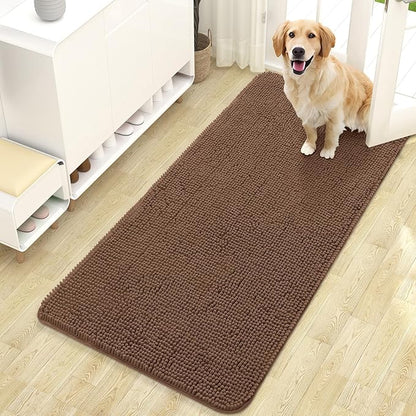 OLANLY Dog Door Mat for Muddy Paws 47x24, Absorbs Moisture and Dirt, Absorbent Non-Slip Washable Doormat, Quick Dry Chenille Mud Mat for Dogs, Entry Indoor Entryway Carpet for Inside Floor, Mocha