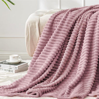 BEDELITE Fleece Blanket Twin Size – 3D Ribbed Jacquard Soft and Warm Decorative Fuzzy Blankets – Cozy, Fluffy, Plush Lightweight Throw Blankets for Couch, Bed, Sofa(Berry Purple, 60x80 inches)