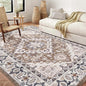 Lofus 4x6 Area Rugs for Living Room, Washable Area Rug, Rugs for Bedroom, Kitchen, Vintage Boho Carpet, Soft Non-Slip, Low Pile Large Area Rug for Office Dining Room, Floral Brown