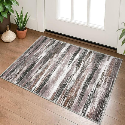 Lansny Modern Abstract Entryway Rug Indoor 2x3 Washable Rug Non-Slip Soft Small Area Rug Dark Light Brown White Kitchen Mats Thin Print Faux Wool Floor Carpet Throw Rugs Backdoor Mat for Entry