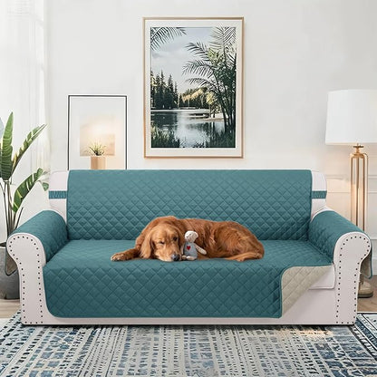 Reversible Oversized Sofa Covers Couch Cover Furniture Protector for Dogs Elastic Straps Water Resistant(XLSofa,Blue/Beige)
