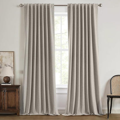 MIULEE 100% Blackout Linen Curtains for Bedroom,Greige Solid Luxury Decor Thermal Insulation Room Darkening Drapes for Living Room Nursery Back Tab Rod Pocket 42 x 108 Inches, 2 Panels