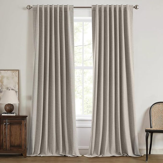 MIULEE 100% Blackout Linen Curtains for Bedroom,Greige Solid Luxury Decor Thermal Insulation Room Darkening Drapes for Living Room Nursery Back Tab Rod Pocket 42 x 108 Inches, 2 Panels