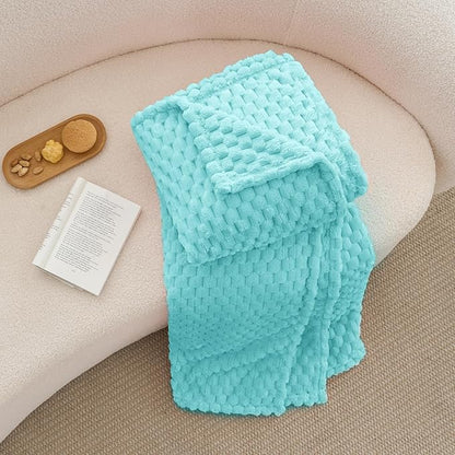 BEDELITE Fleece Blanket - 3D Jacquard Decorative Aqua Twin Blankets for Couch & Bed, Soft and Cozy Warm Plush Fluffy Blanket All Seasons Suitable, 60x80Inches