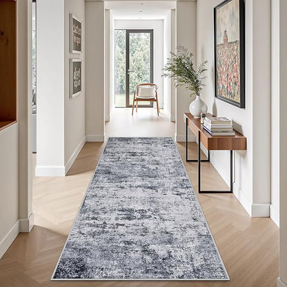 2.6'x8' Runner Rug Washable Rug;Modern Abstract Soft Thin Runner Rug Grey