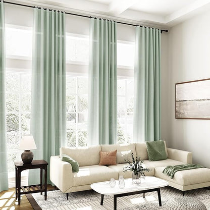 Extra Long Aqua Green Linen Curtains 120 Inch for Living Room 2 Panels Set Rod Pocket Back Tab Light Filtering Semi Sheer Linen Window Drapes Privacy High Ceiling Drapes for Farmhouse 52x120