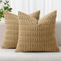 MIULEE Pack of 2 Corduroy Decorative Throw Pillow Covers 24x24 Inch Soft Boho Striped Pillow Covers Modern Farmhouse Home Decor for Sofa Living Room Couch Bed Khaki