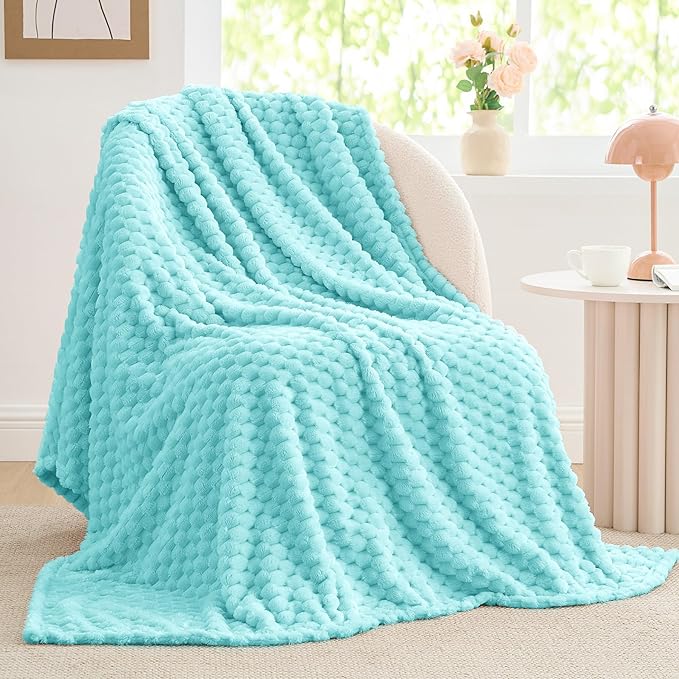 BEDELITE Fleece Blanket - 3D Jacquard Decorative Aqua Twin Blankets for Couch & Bed, Soft and Cozy Warm Plush Fluffy Blanket All Seasons Suitable, 60x80Inches