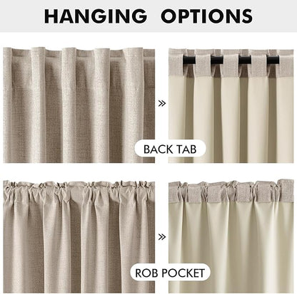 MIULEE 100% Blackout Linen Curtains for Bedroom, Taupe Solid Luxury Decor Thermal Insulation Room Darkening Drapes for Living Room Nursery Back Tab Rod Pocket 42 x 90 Inches, 2 Panels