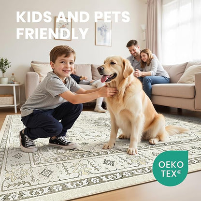 zesthome Area Rug 8x10,Ultra-Thin Washable Rugs for Living Room, Non-Slip Backing Area Rugs,Small Entryway Rug,Vintage Medallion Pattern Rugs (Beige,8'x10')