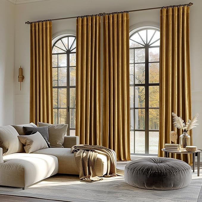 MIULEE Velvet Curtains 108 inches - Luxury Room Darkening Curtains for Bedroom Living Room Thermal Insulated Super Soft Window Drapes Rod Pocket & Back Tab, Gold, W52 x L108 inches, 2 Panels