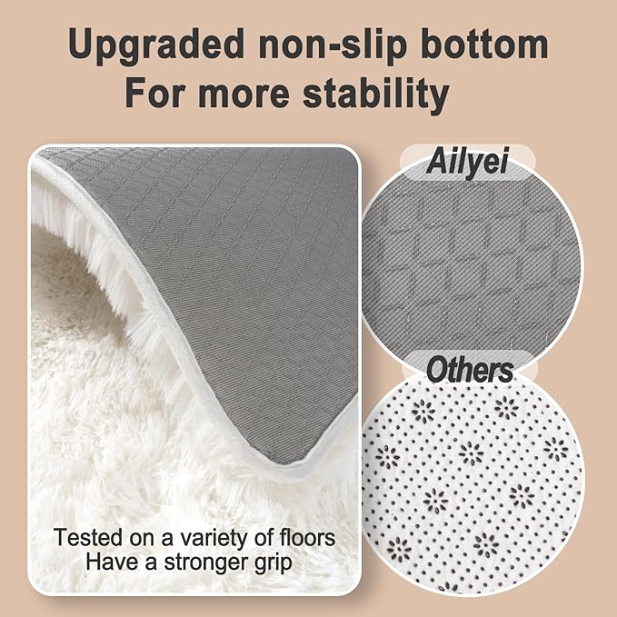 Ultra Soft Runner Rugs for Bedroom Hallways with Upgraded Non-Slip Rubber Backing & Thick Memory Sponge, 2 Packs 2x4 Feet Fluffy Shag Throw Area Rug for Bedside Dorm Cream