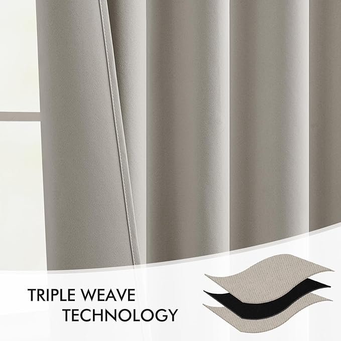 MIULEE Natural Back Tab Blackout Curtains 90 Inches Long 2 Panels Set for Living Room Bedroom Privacy, Rod Pocket/Pinch Pleat Thermal Insulated Room Darkening Pleated Light Blocking Drapes