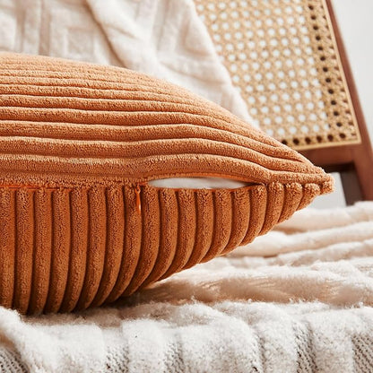 Fancy Homi 2 Packs Burnt Orange Lumbar Decorative Throw Pillow Covers 16x28 Inch for Living Room Couch Bed Sofa, Farmhouse Boho Home Decor, Soft Striped Corduroy Rectangle Accent Cushion Case 40x70 cm