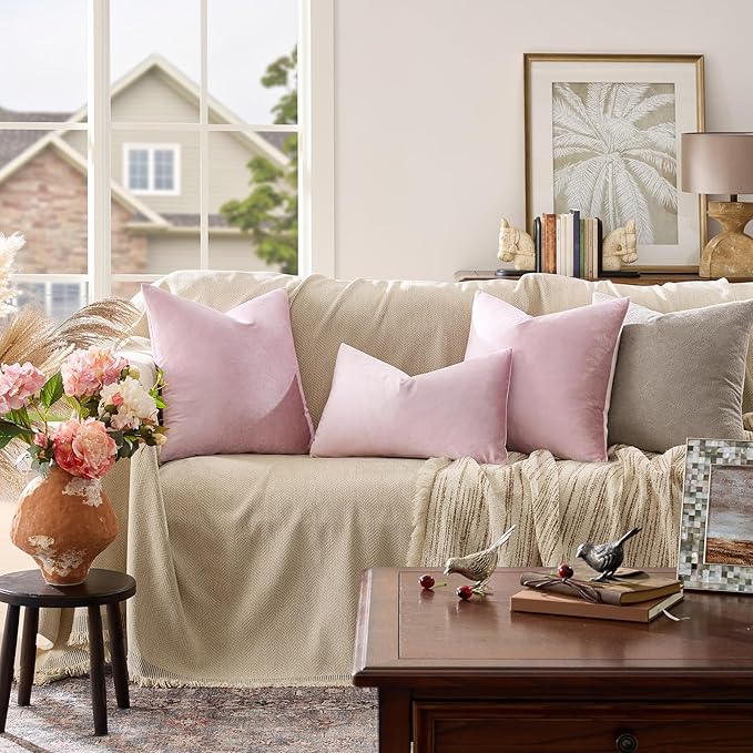 GIGIZAZA Decor Throw Couch Pillow Covers,Set o 2 Sweet Lilac Sofa Cushion Pillow Covers,Velvet Pillow Cases 26x26inch