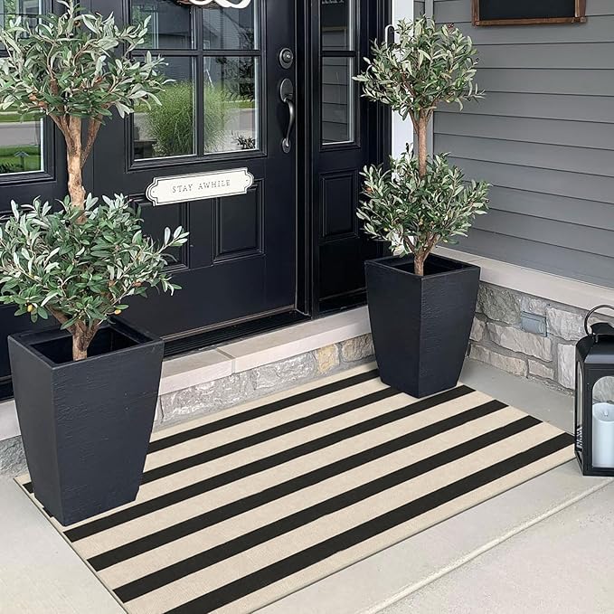 Front Door Mat Indoor Entrance - 2x4.3 Ft Black and White Washable Doormat Outdoor Entrance Porch Rug Non-Skid Runner Rug for Kitchen Hallway Bedroom Laundry Room Porch Decor
