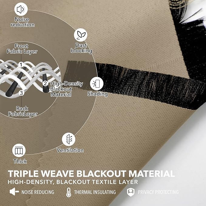 Deconovo Blackout Curtains, Thermal Insulated, W52 x L84 2 Panels, Back Tab, Machine Washable, Room-Darkening Drapes for Bedroom/Living Room Khaki