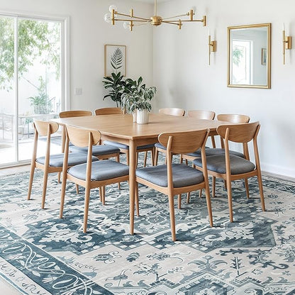 Rugflix 6x9 Area Rug for Living Room, Machine Washable Area Rugs with Non-Slip Backing, Large Soft Boho Vintage Rug for Bedroom, Dining Room, Low Pile Carpet, Kids Pet Friendly, Blue