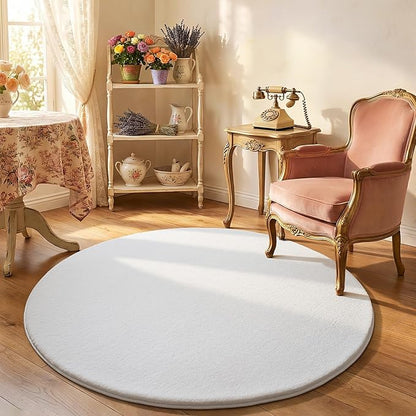 Amearea White Round Area Rugs 4ft Washable Circle Rugs for Bedroom Living Room, Fluffy Indoor Thickened Memory Foam Rug, Non Slip Minimalist Circular Carpet for Kids Boys Girls Dorm Nursery Room Decor