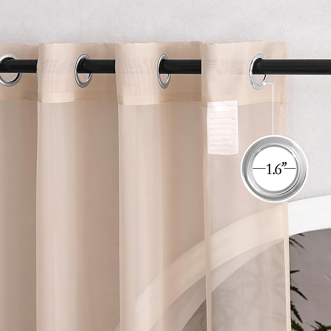 NICETOWN Taupe Sheer Curtains 90 inches Long, Grommet Airy & Elegant Light Filtering Soft Sheer Lightweight Window Treatment for Bedroom/Living Room, W54 x L90, 2 Panels