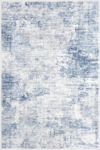 IOHOUZE Abstract Area Rug 3x5 Ft Washable Rugs for Entryway Indoor, Non Slip Kitchen Rug Printed Faux Wool Throw Rugs, Indoor Door Mat for Door Entrance Foyer Living Room, Light Blue Grey