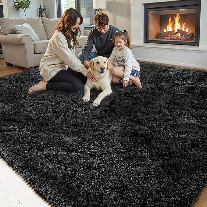Rugs for Living Room 6x9, Alfombras para Salas Shag Large Plush Soft Area Rug, Shaggy Carpets for Bedroom, Kids Boys Girls Home Decor Aesthetic(Black, 6 x 9 Feet)