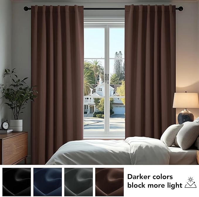 Deconovo Blackout Curtains, Thermal Insulated, W52 x L54 2 Panels, Back Tab, Machine Washable, Room-Darkening Drapes for Bedroom/Living Room Chocolate