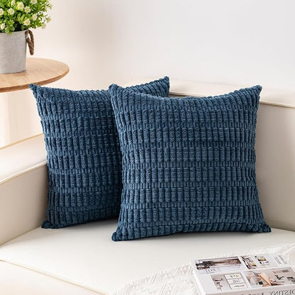 Pack of 2 Corduroy Decorative Throw Pillow Covers 22x22 Inch Soft Striped Pillow Covers Modern Farmhouse Home Decor for Sofa Living Room Couch Bed（Teal）