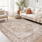 Lofus 6x9 Area Rugs for Living Room, Washable Area Rug, Rugs for Bedroom, Kitchen, Vintage Boho Carpet, Soft Non-Slip, Low Pile Large Area Rug for Office Dining Room, Vintage Beige Brown
