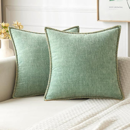 MIULEE Pack of 2 Couch Throw Pillow Covers 20x20 Inch Greyish Green Farmhouse Decorative Pillow Covers with Stitched Edge Soft Chenille Solid Dyed Spring Pillow Covers for Sofa Bed Living Room