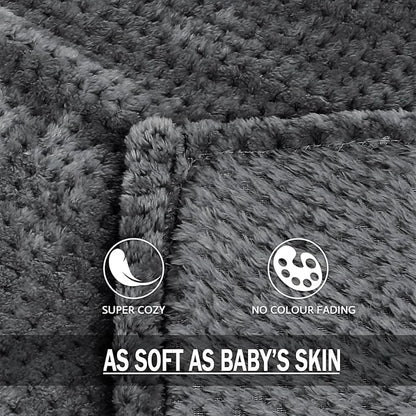 Exclusivo Mezcla Fleece Bed Blanket Twin Size, Super Soft and Warm Blankets for Couch, Sofa and Bed Waffle Textured, Cozy, Fuzzy and Lightweight (Dark Grey, 90x66 Inches)