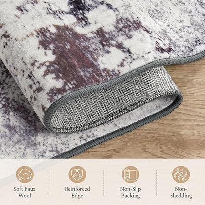 Rugflix 9x12 Area Rugs for Living Room, Washable Large Rug Stain-Resistant Low Pile, Modern Neutral Carpet for Dining Room Home Office Kid Room Nursery Bedroom, Grey Brown