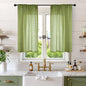 BGment Short Linen Semi Sheer Curtains 40 Inch Length for Kitchen Cafe Window - Small Green Drapes Light Filtering with Rod Pocket for Front Door Bathroom, 2 Panels Set, 30 X 40 Inch