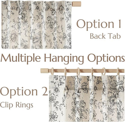 jinchan Pinch Pleated Curtains Floral Linen Blend Curtains for Living Room 96 Inches Length Black Peony Flower Printed Curtain Rod Pocket Back Tab Farmhouse Pinch Pleat Drapes with Hooks Set 2 Panels
