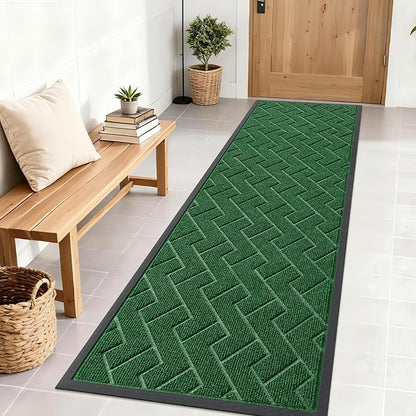 OLANLY Front Door Mat Indoor Outdoor Entrance, Waterproof All-Season, All-Weather Doormat, Sturdy Natural Rubber, Low Profile, Easy Clean Patio Porch Entryway Mat, Herringbone Brick (Green, 71x23)