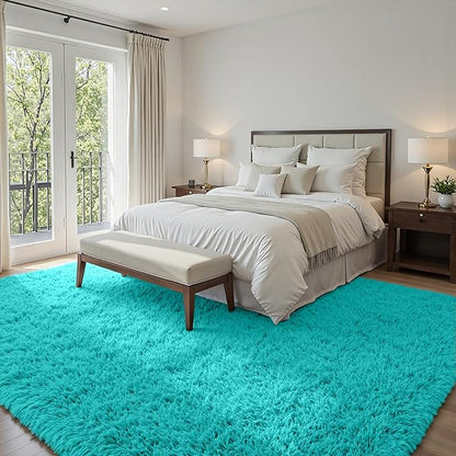 5x7 Area Rugs for Living Room Rug: Soft Fluffy Shag Teal Blue Rugs for Bedroom, Non-Slip Large Fuzzy Plush Rug Indoor Floor Carpet for Nursery Kids Boys Girls Room, Dorms, Playroom, Modern Home Decor