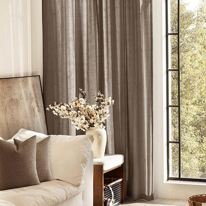 Chocolate Brown Linen Curtain 102 inch Length 2 Panels Back Tab Light Filtering Living Room Curtain Drapes Home Office Modern Minimalist Decor Farmhouse Boho Neutral Semi Sheer Curtain 102 inch Long