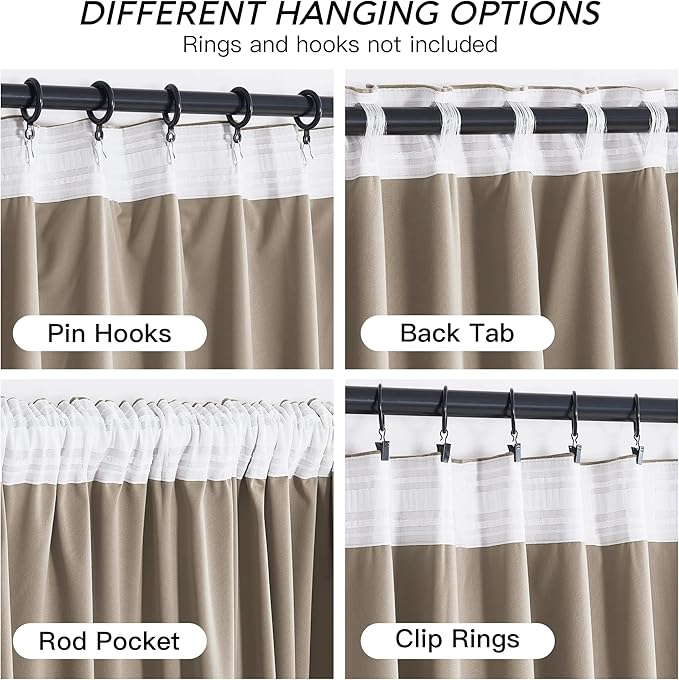 RYB HOME Camel Beige Velvet Curtains 63 inches Length with Hook Tape, Thermal Insulated Privacy Protect Decorative Drapes for Bathroom Window, W 42 x L 63 inches, 2 Panels Set
