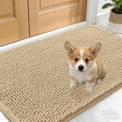 OLANLY Dog Door Mat for Muddy Paws 30x17, Absorbs Moisture and Dirt, Absorbent Non-Slip Washable Doormat, Quick Dry Chenille Mud Mat for Dogs, Entry Indoor Entryway Carpet for Inside Floor, Beige