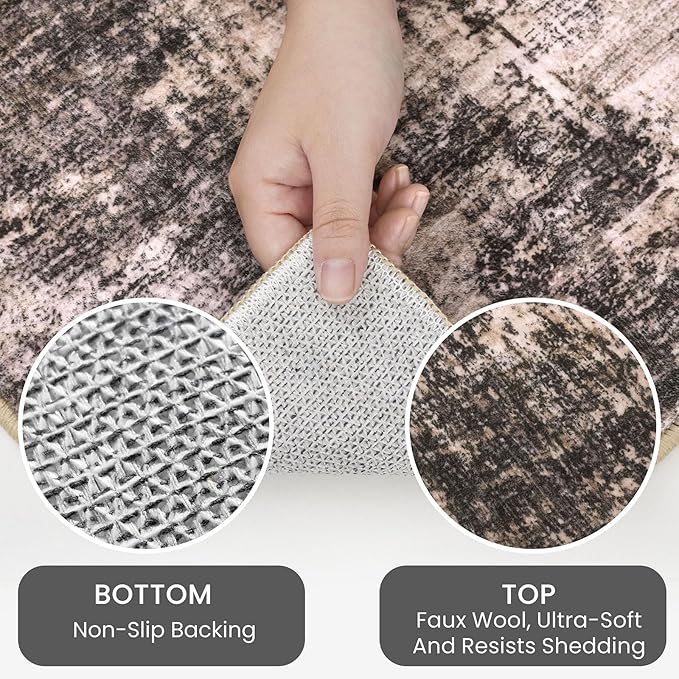 IOHOUZE Abstract Runner Rug 2x10 Ft Washable Runners for Hallways, Non Slip Kitchen Runner Printed Faux Wool Entryway Runner Indoor, Modern Abstract Floor Carpet for Hall Kitchen, Brown/Rust