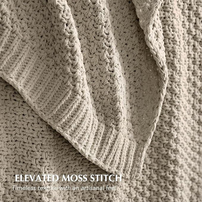 EVERGRACEHOME Chunky Chenille Knit Throw Blanket for Couch, Soft Luxurious Moss Stitch Blankets for Bed, Cozy Decorative Farmhouse Knitted Throws for Sofa, Warm Gray, 60" x 80"