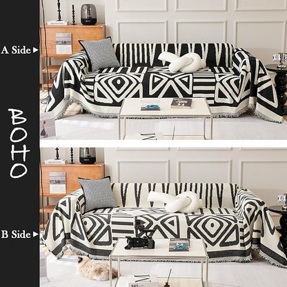 HANDONTIME Boho Sofa Covers for Dogs Black Couch Sofa Covers for 3 Cushion Couch Sofa Beige Chenille Sofa Slipcover Washable Sectional l Shaped Covers Pets Protector Furniture Covers 71" X118"